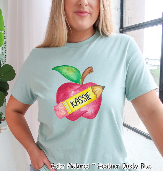 Personalized Watercolor Apple & Pencil Tee