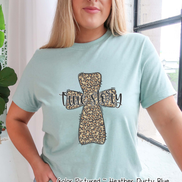 True Story Distressed Leopard Cross Easter Tee