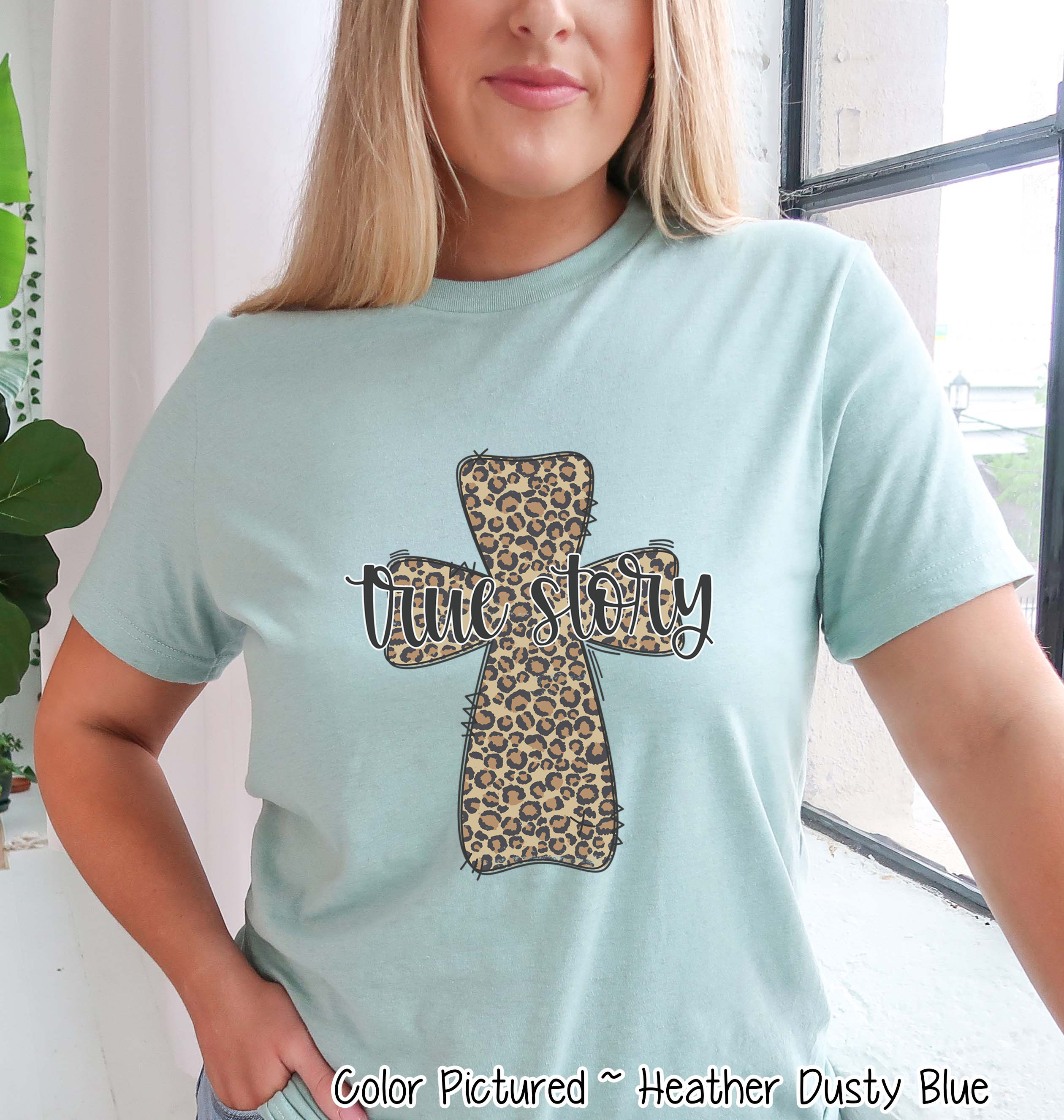 True Story Distressed Leopard Cross Easter Tee