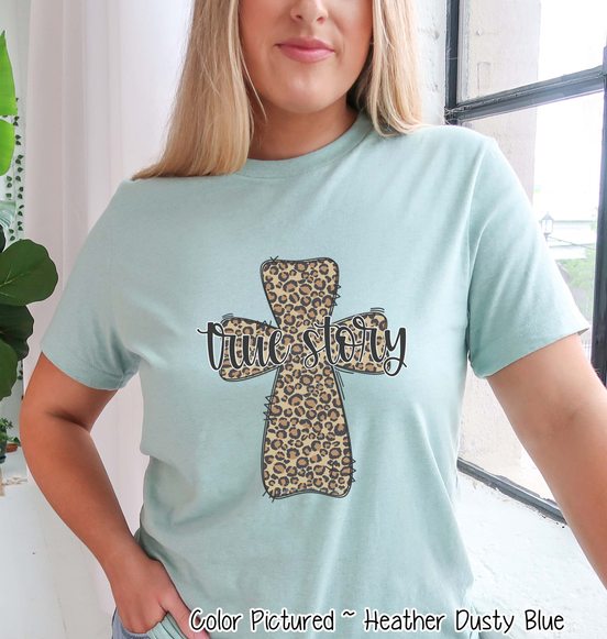 True Story Distressed Leopard Cross Easter Tee