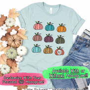 Monogram Watercolor Pumpkins Fall Tee