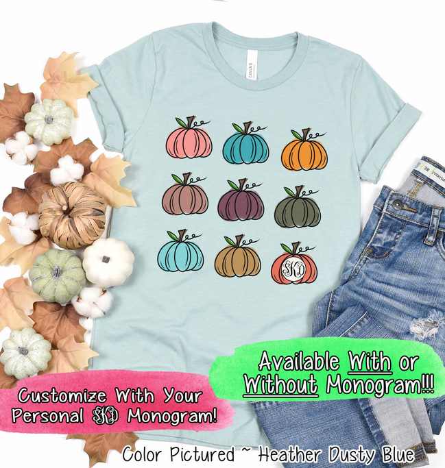 Monogram Watercolor Pumpkins Fall Tee