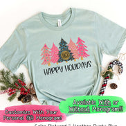 Monogrammed Blue Leopard and Pink Christmas Trees Tee