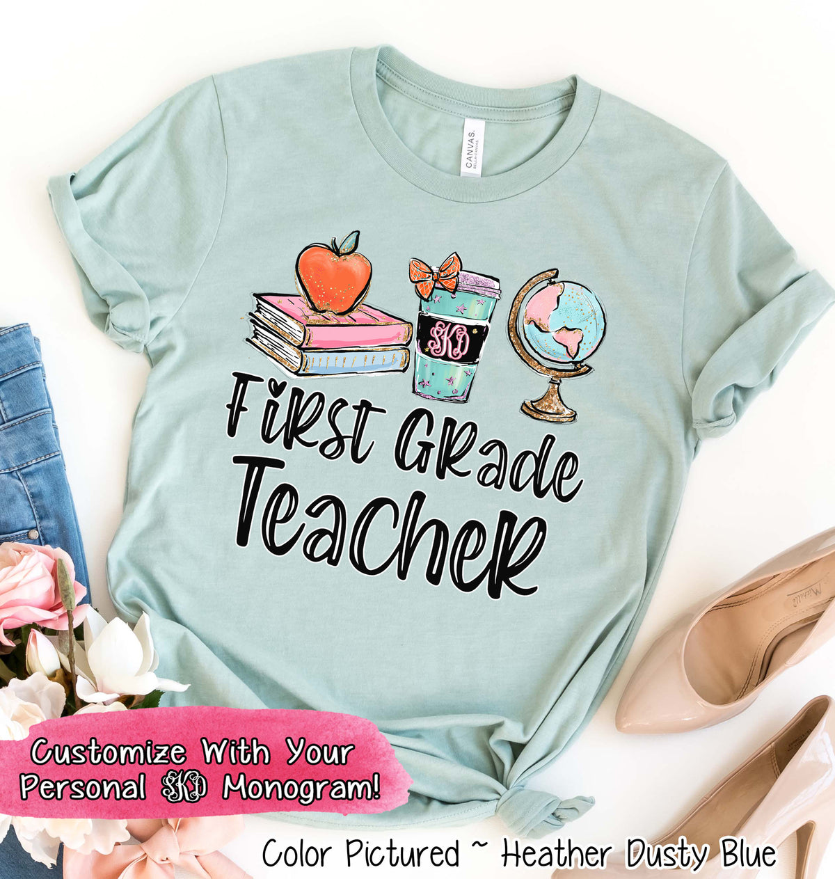 Monogram Latte Cup, Books, Globe School Teacher Grade Tee