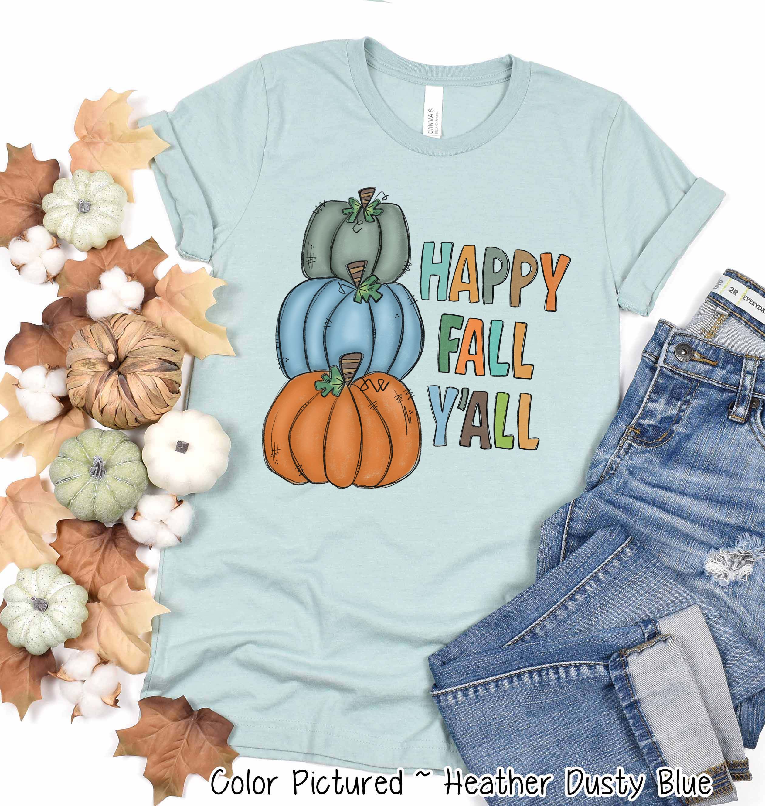 Happy Fall Yall Distress Pumpkin Stack Fall Tee