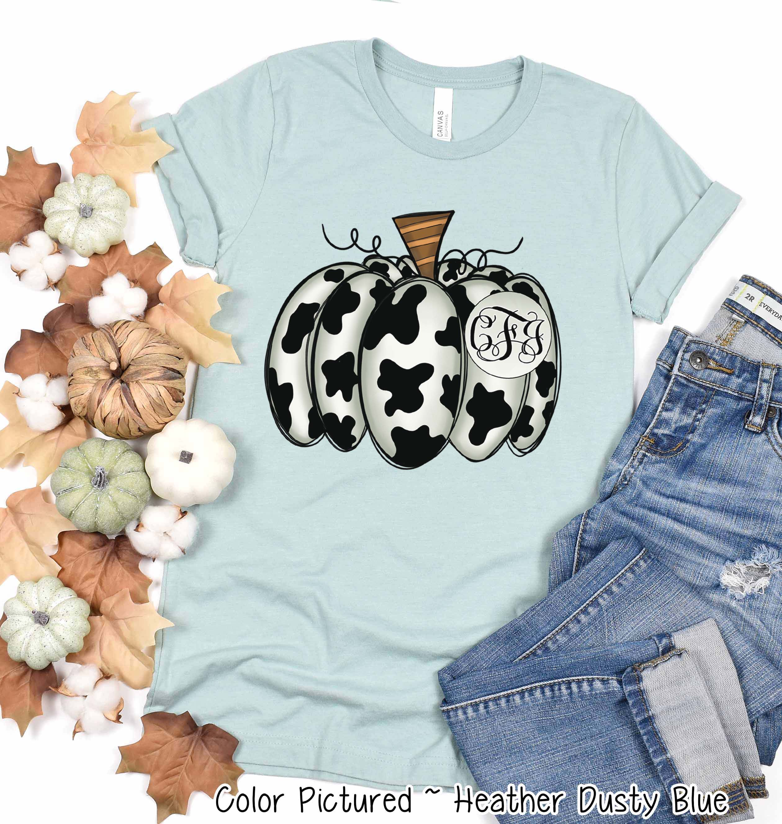 Monogram Cow Hide Pumpkin Fall Tee