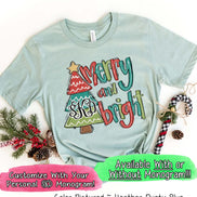 Monogrammed Merry & Bright Christmas Tree Tee