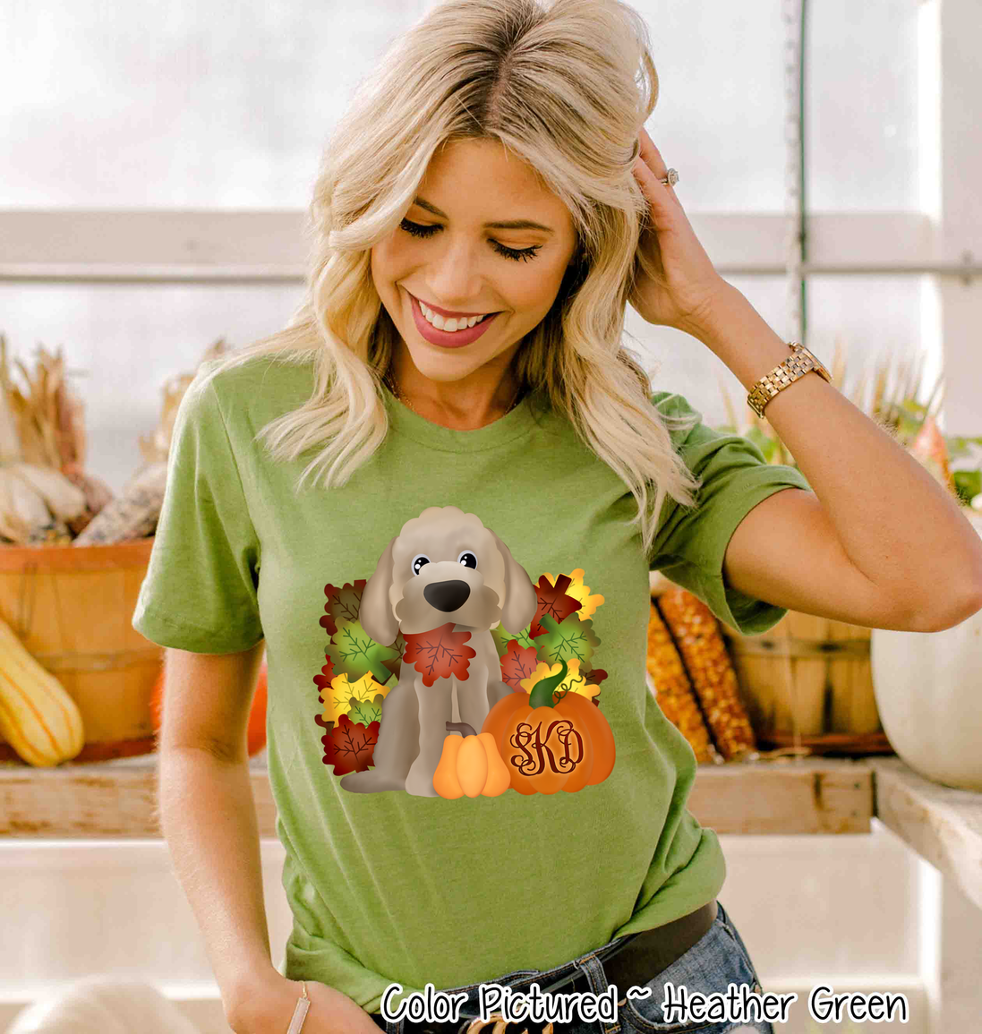 Golden Doodle Dog Fall Pumpkin Monogram Tee