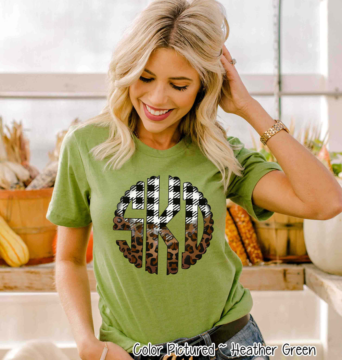 Big Monogram Black White Plaid Leopard Fall Tee