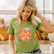 Fall Gnome Truck & Pumpkins Monogram Tee