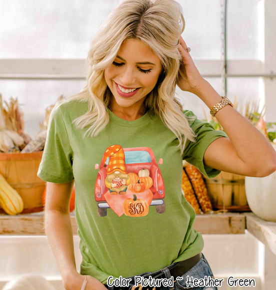 Fall Gnome Truck & Pumpkins Monogram Tee