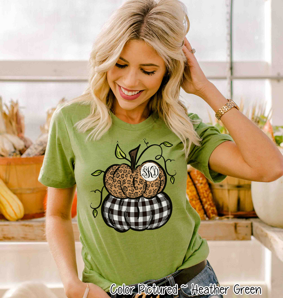 Leopard & Black Plaid Stacked Monogram Pumpkins Tee