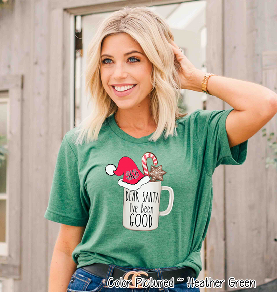 Monogram Coffee Cocoa Hot Chocolate Dear Santa I've Been Good Christmas Tee