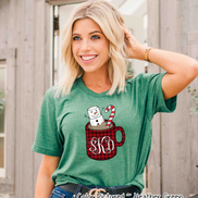 Monogrammed Buffalo Plaid Snowman Mug Christmas Tee