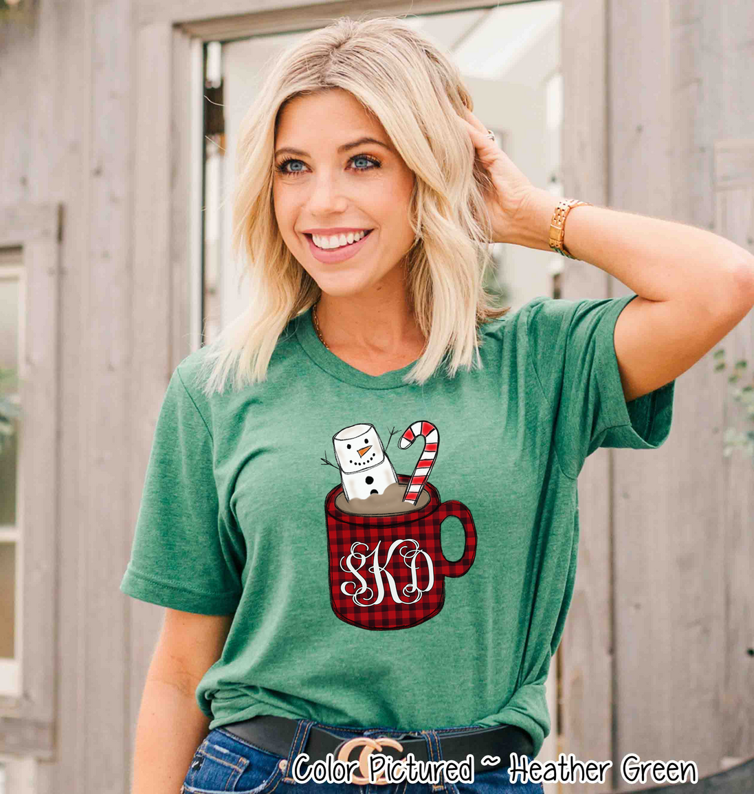 Monogrammed Buffalo Plaid Snowman Mug Christmas Tee