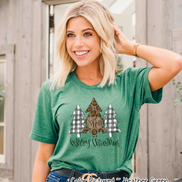 Monogrammed Black Buffalo Plaid and Leopard Christmas Trees Tee