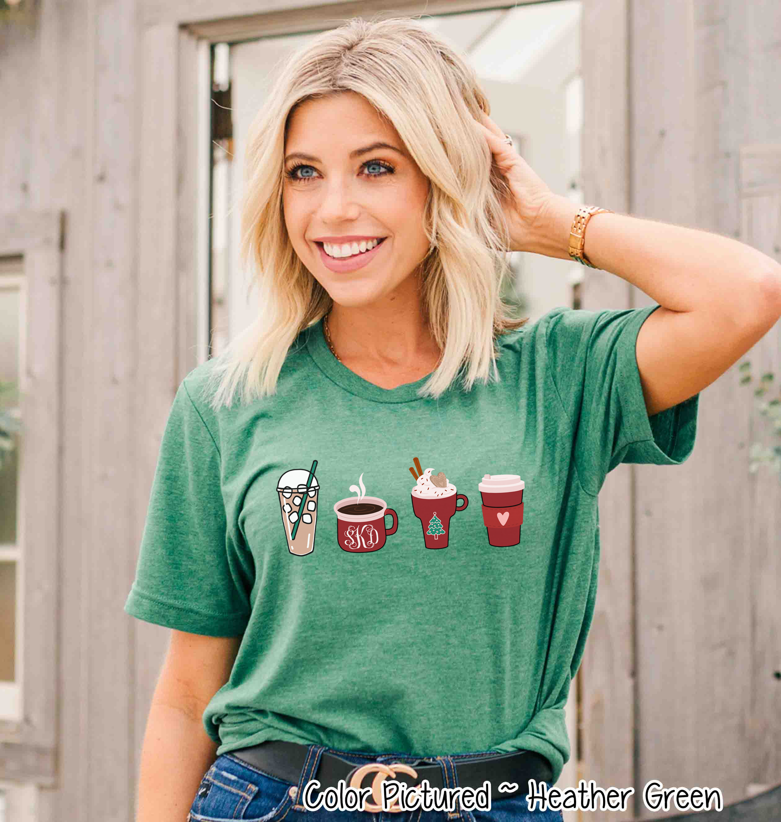 Monogrammed Coffee Latte Christmas Drinks Tee