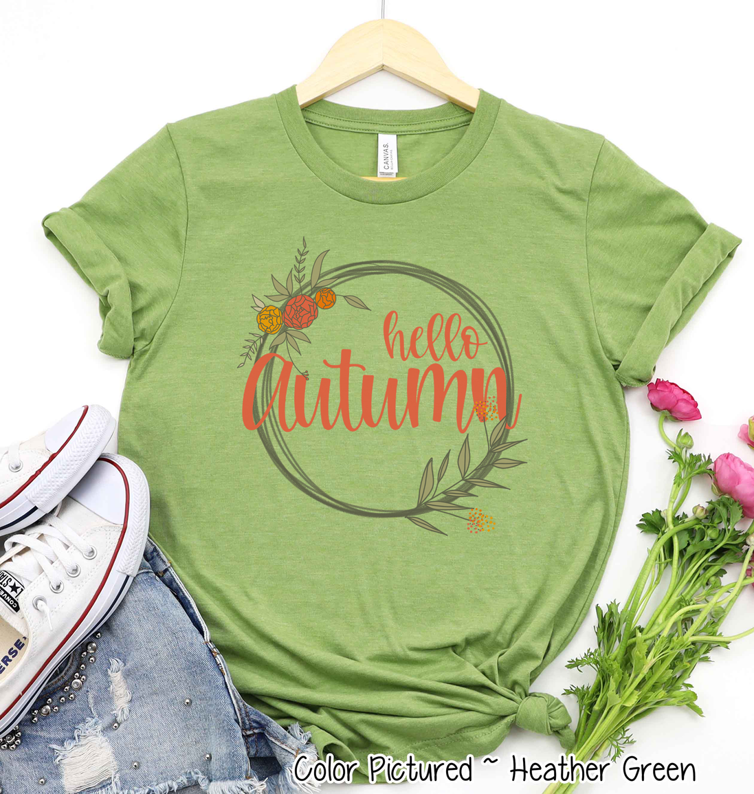 Hello Autumn Fall Floral Wreath Tee