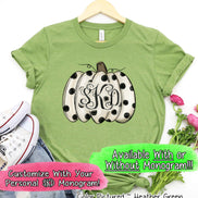 Fall Monogram White Pumpkin with Black Polka Dots Tee