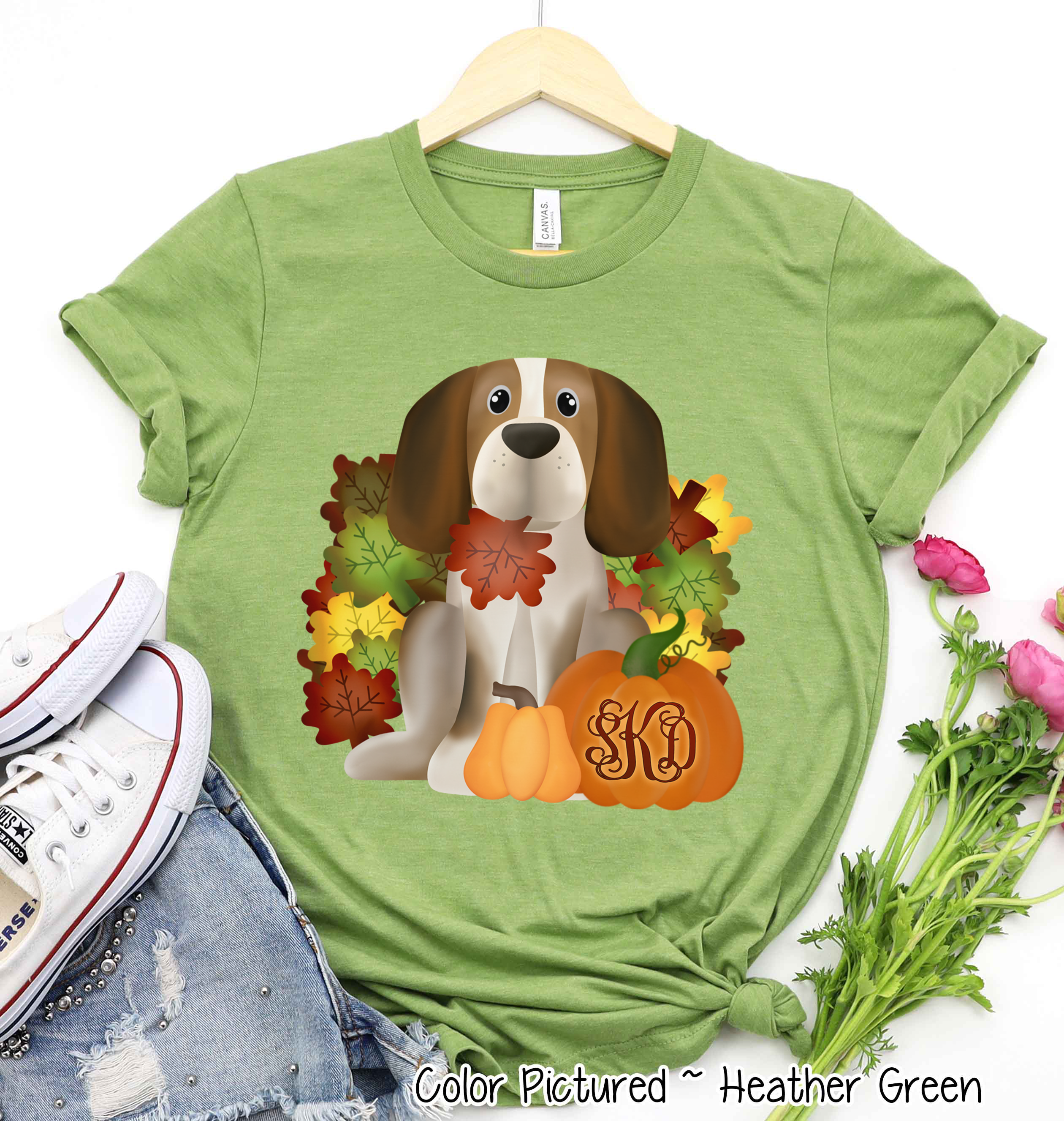 Monogramed Beagle Dog Fall Pumpkin Tee