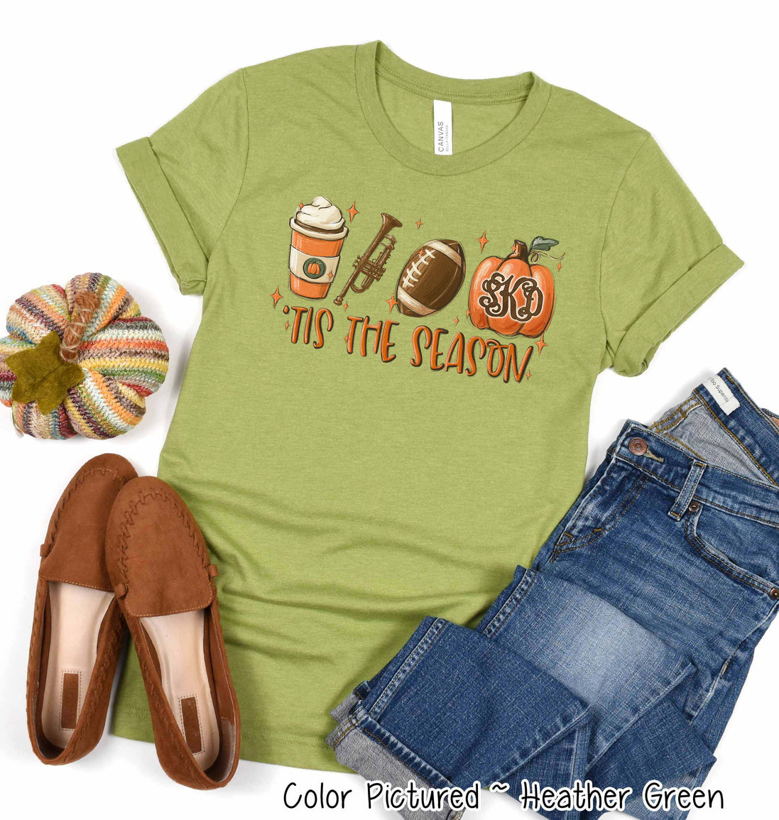 Monogram Tis The Season Latte Trumpet Football Fall Tee