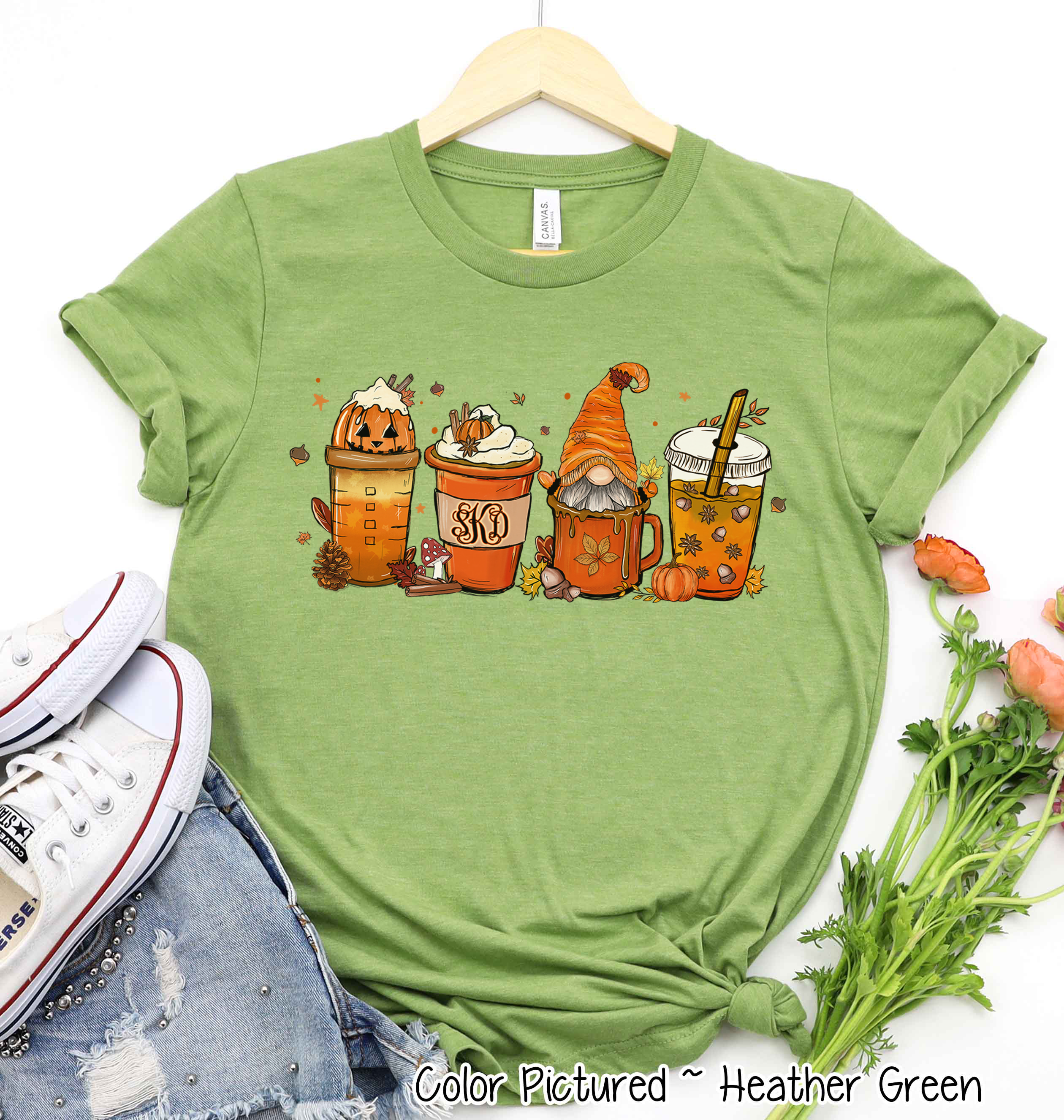 Monogram Gnome Pumpkin Spice Latte Coffee Fall Tee