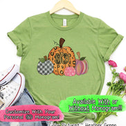 Glitter Leopard, Plaid, Watercolor, and Pink Pumpkin Monogram Set Tee