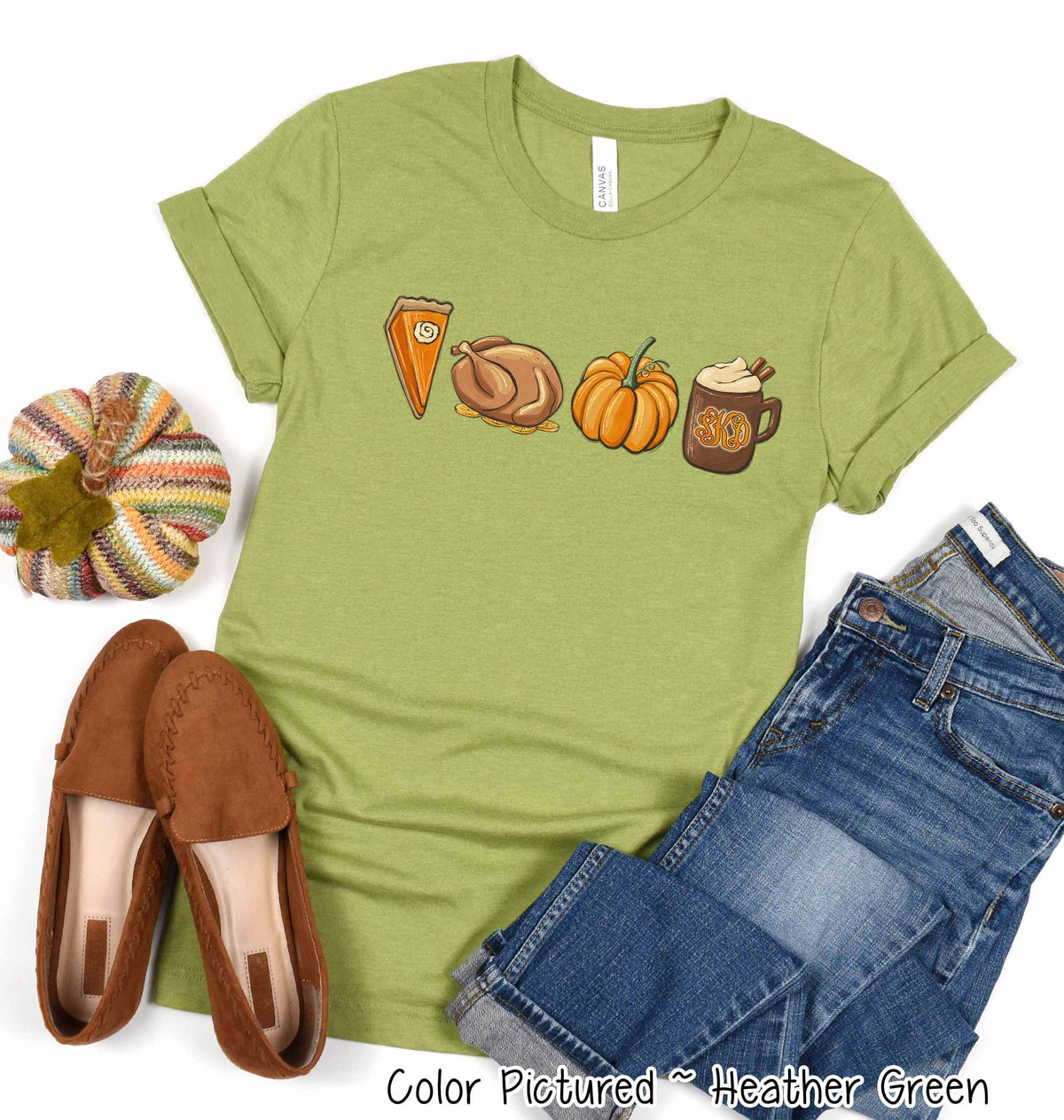 Monogram Pie Turkey Pumpkin Latte Thanksgiving Fall Tee