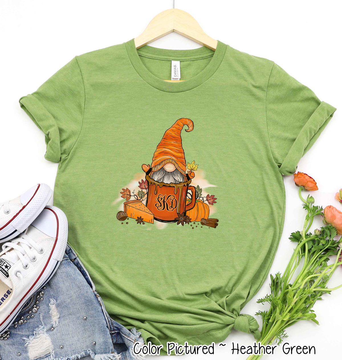 Monogram Gnome Pumpkin Spice Coffee Fall Tee