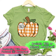 Orange Plaid Country Pumpkin Monogram Tee