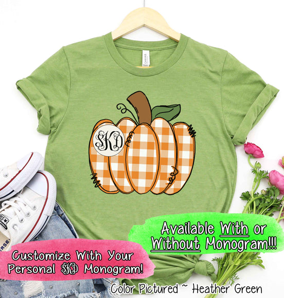 Orange Plaid Country Pumpkin Monogram Tee