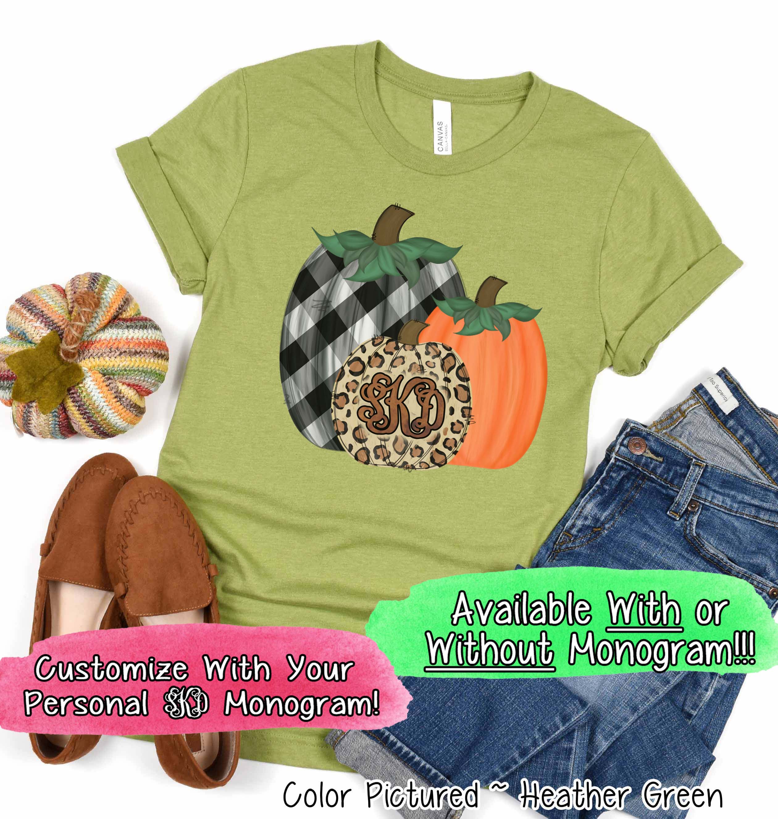 Monogram Plaid Leopard Pumpkin Trio Fall Tee