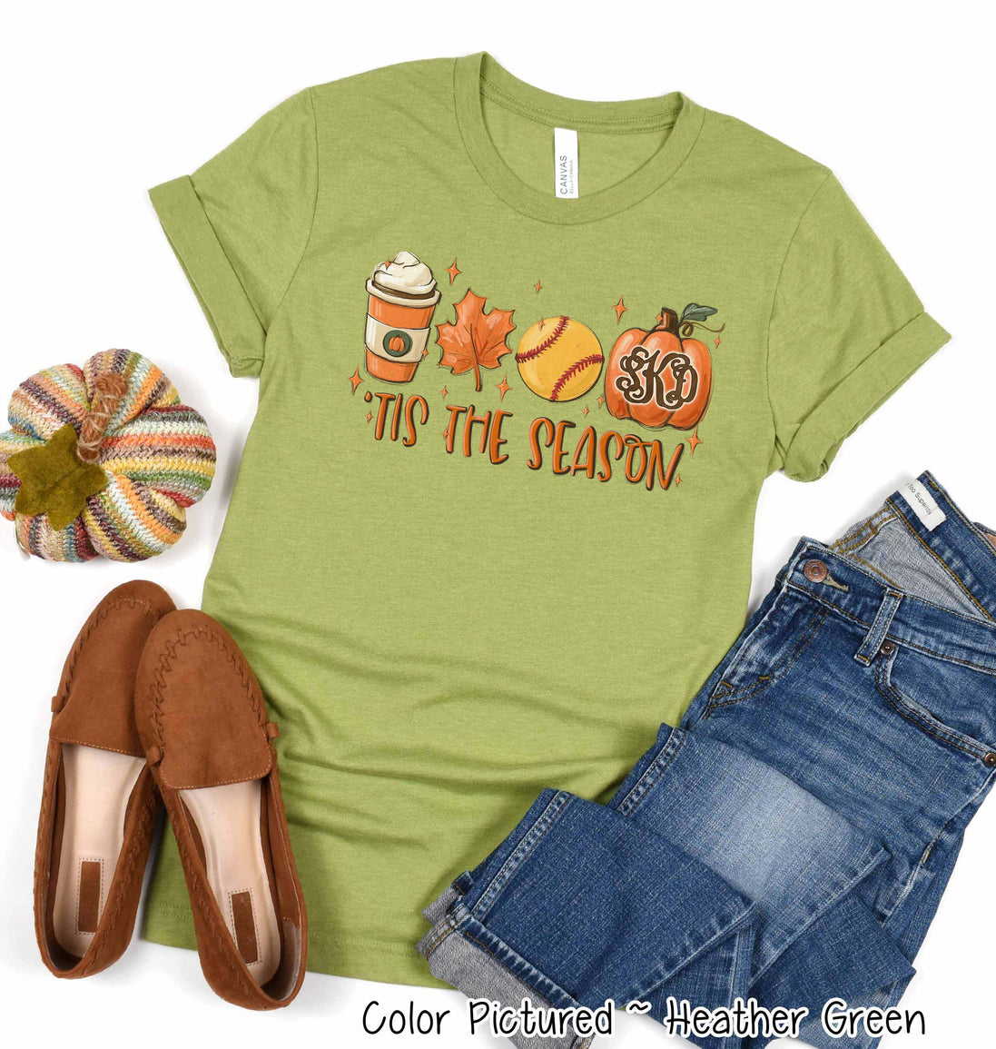 Monogram Tis The Season Latte Softball Pumpkin Fall Tee