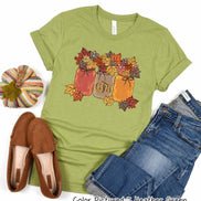 Monogram Autumn Leaves Mason Jars Fall Tee