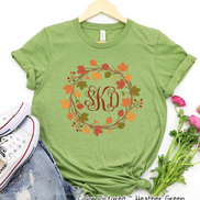 Fall Leaves Monogram Wreath Tee