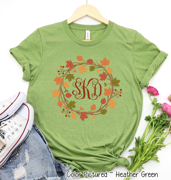 Fall Leaves Monogram Wreath Tee