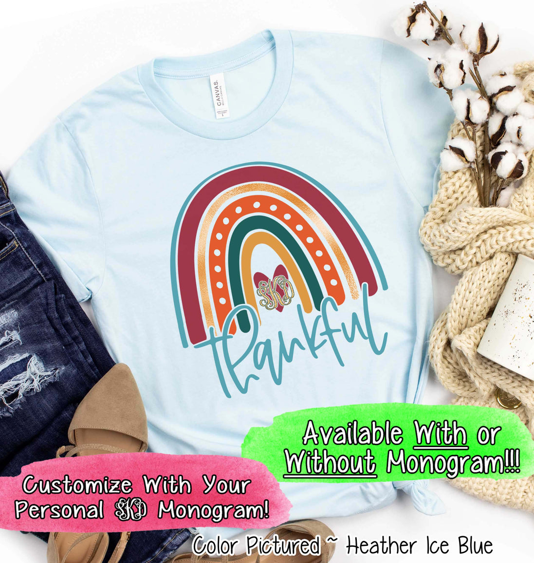 Thankful Fall Rainbow Monogram Tee
