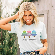 Monogrammed Merry Christmas Trees Trio Tee