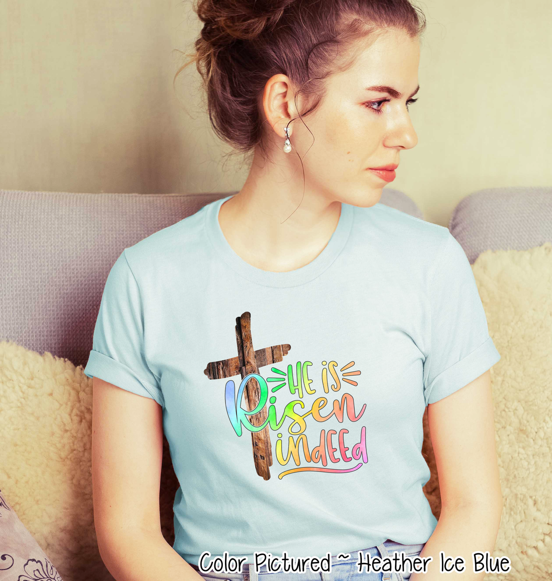 He Is Risen Cross Easter Tee