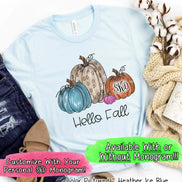 Hello Fall Watercolor Leopard Pumpkins Monogram Tee