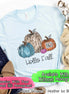 Hello Fall Watercolor Leopard Pumpkins Monogram Tee