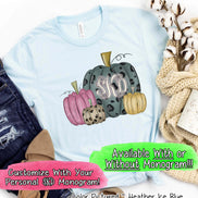 Blue Leopard, Pink, Leopard, and Gold Pumpkin Set Monogram Tee