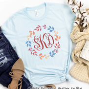 Monogram Watercolor Fall Leaf Wreath Tee