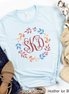 Monogram Watercolor Fall Leaf Wreath Tee