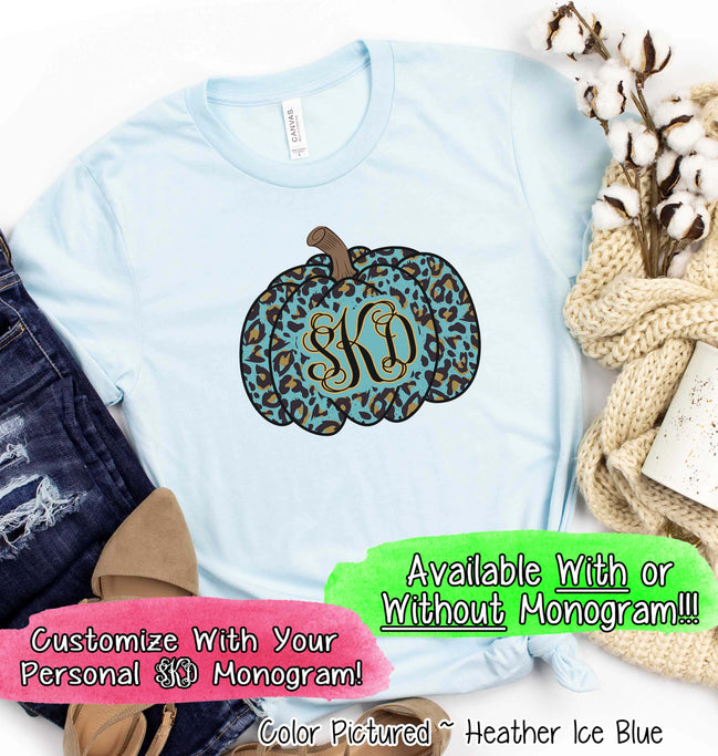 Blue Leopard Monogram Pumpkin Fall Tee