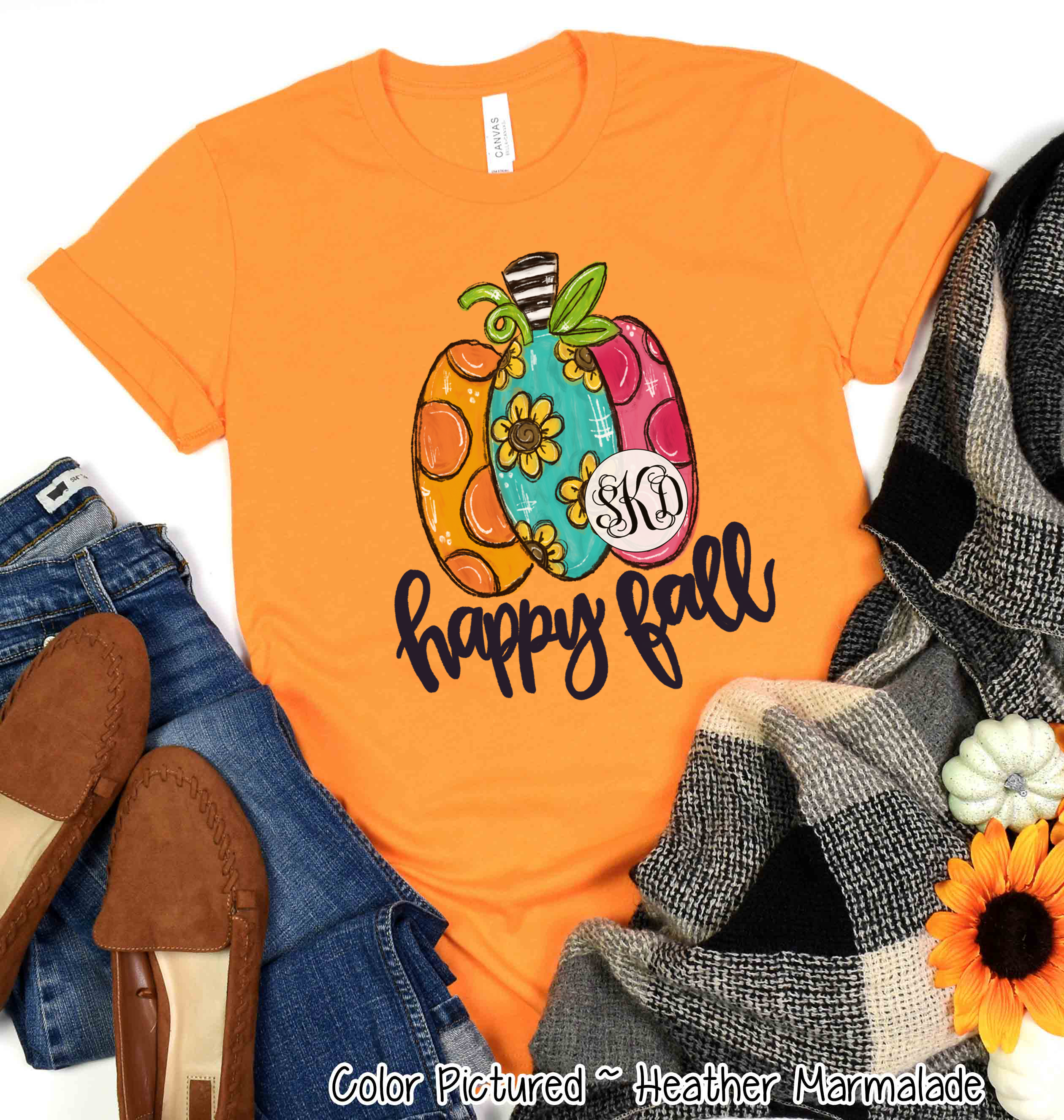 Bright Multi Color Pumpkin Monogram Tee