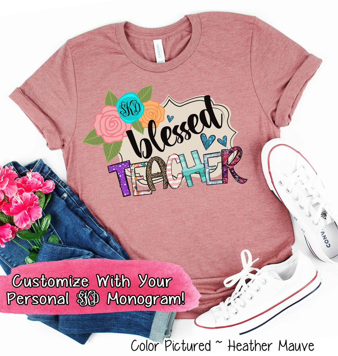 Monogram Blessed Teacher Tee