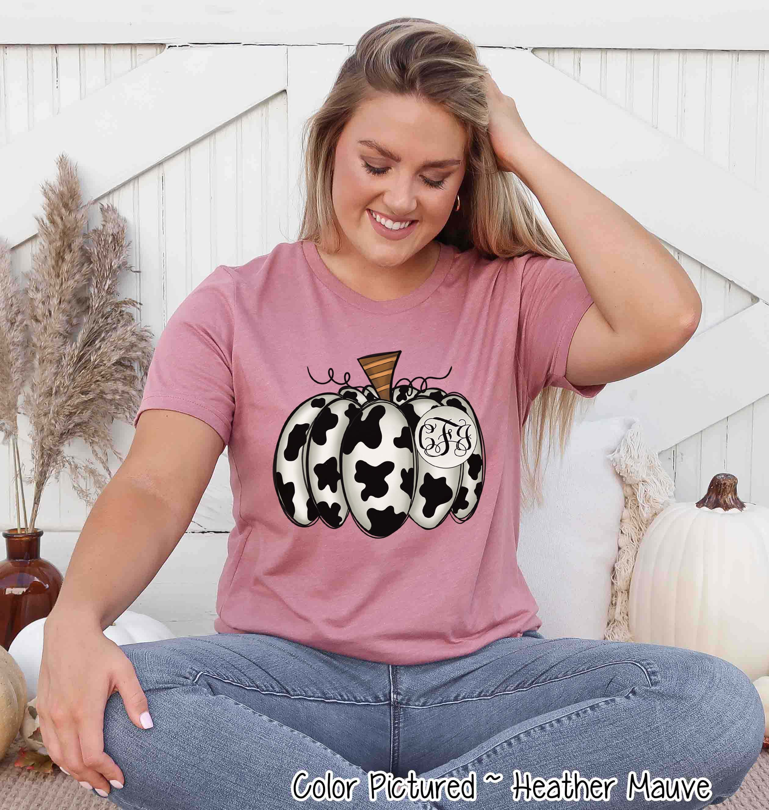 Monogram Cow Hide Pumpkin Fall Tee