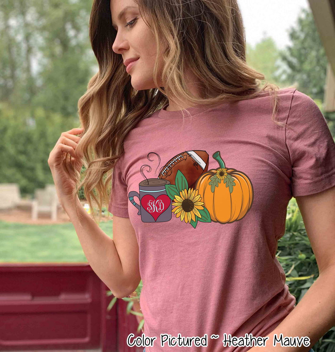 Latte Football and Pumpkin Monogram Fall Tee