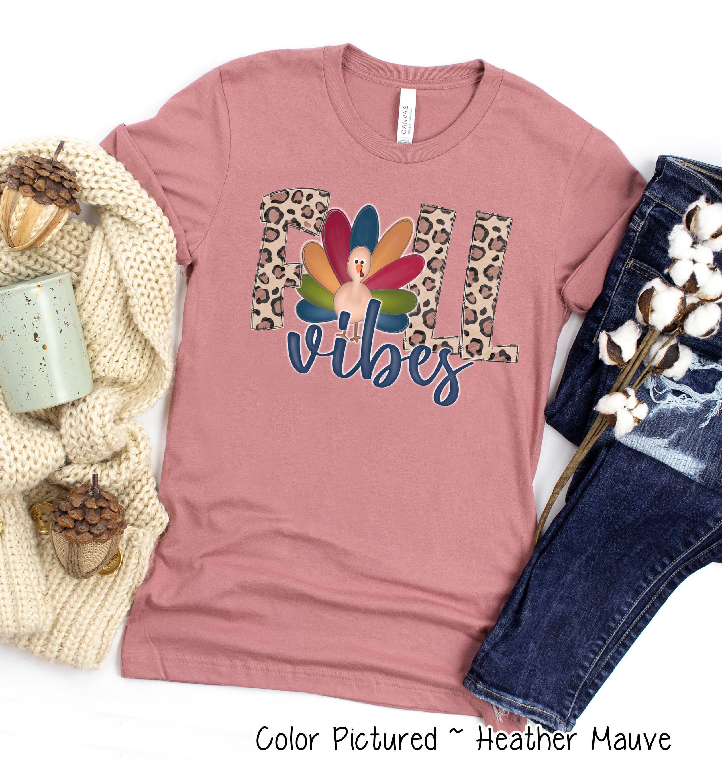 Leopard Turkey Fall Vibes Thanksgiving Fall Tee